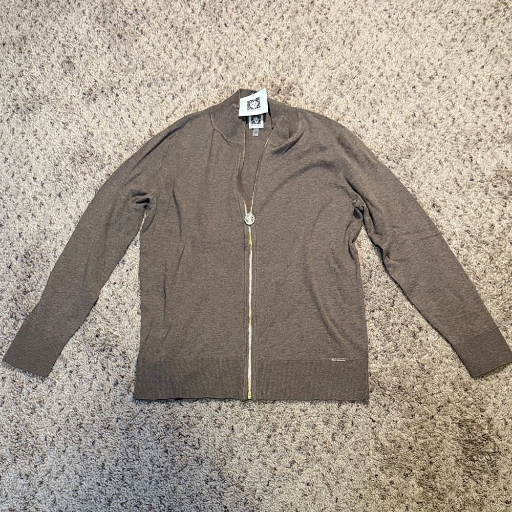 Anne Klein Women's Brown Zip-Up Cardigan